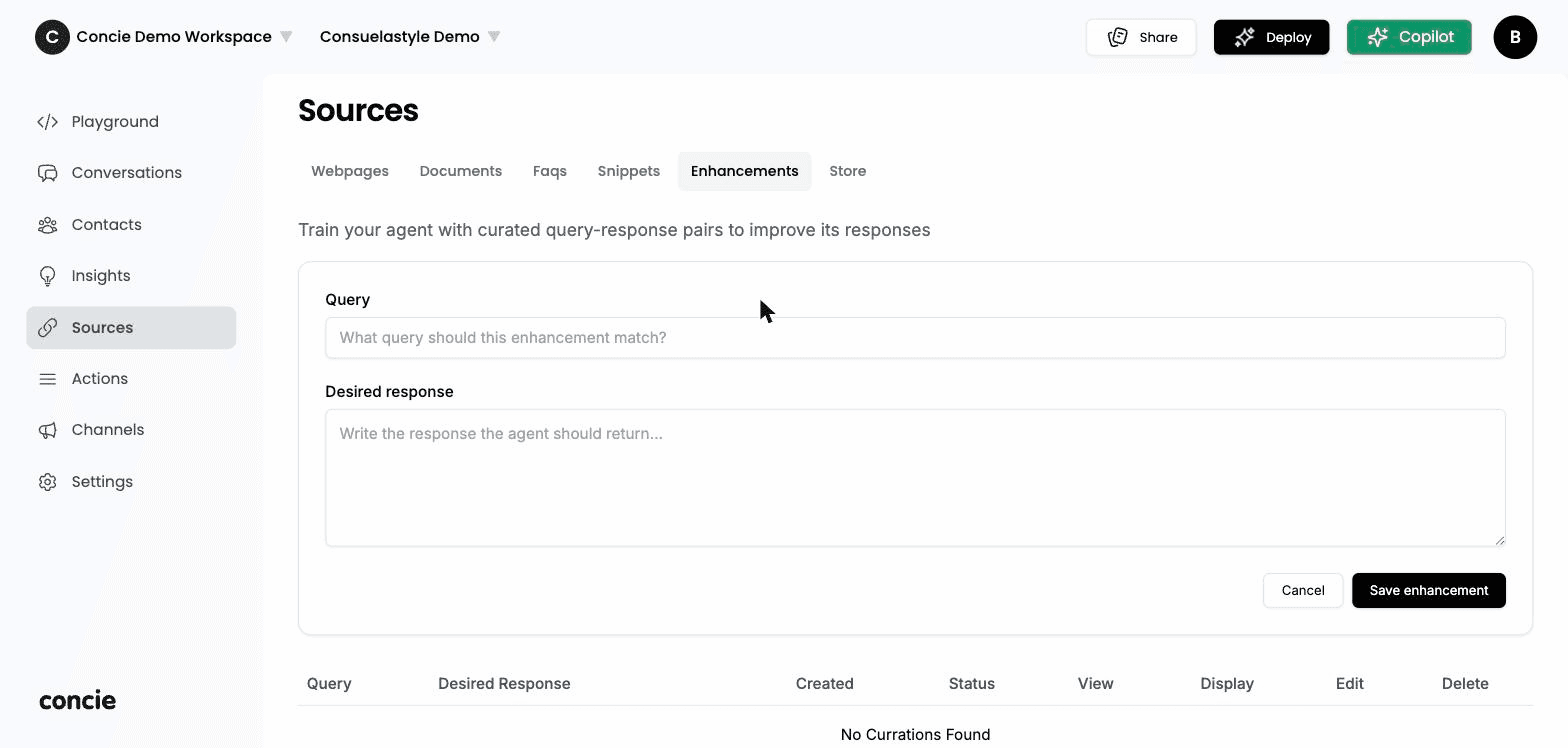 The Enhancements source tab