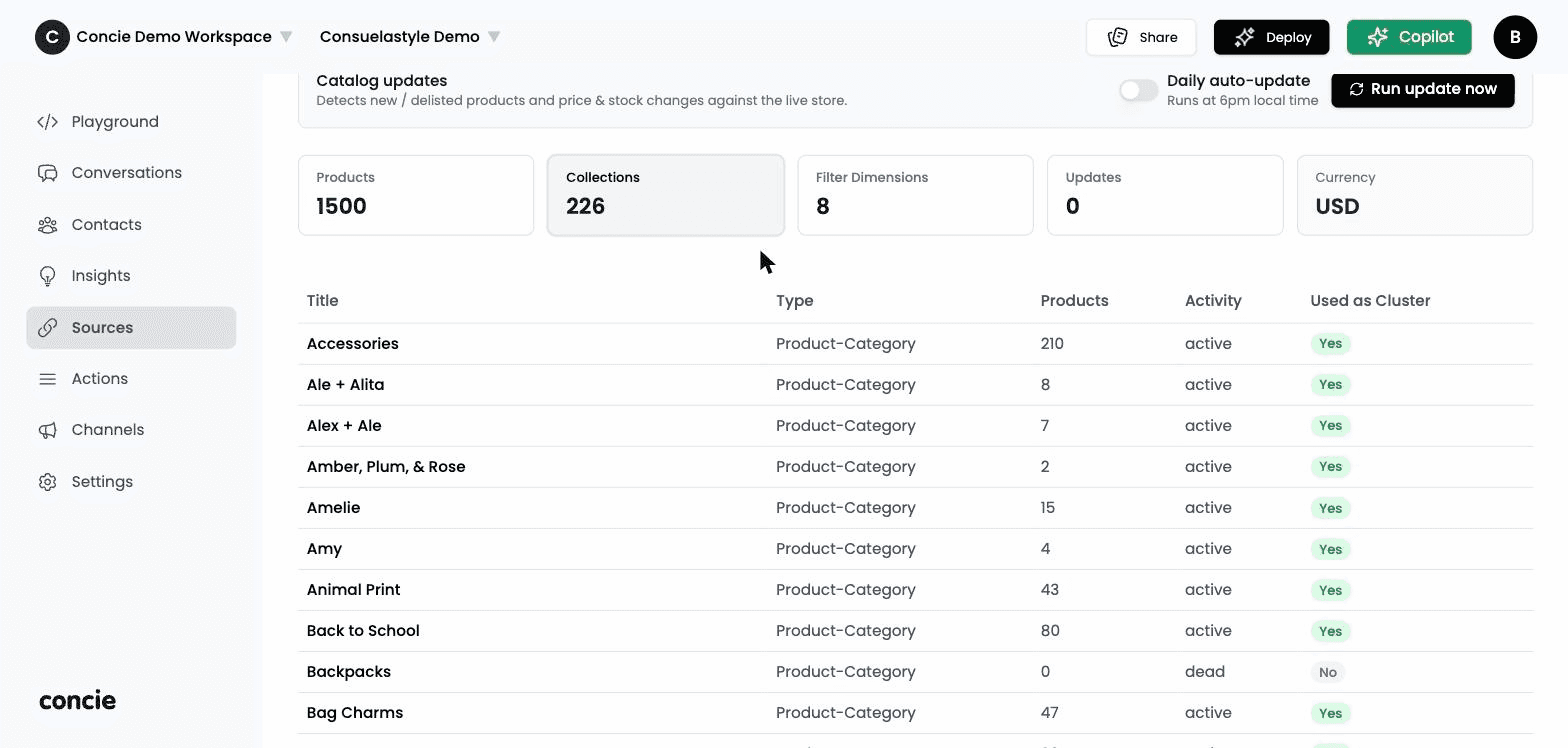 The Store source tab — connected catalog